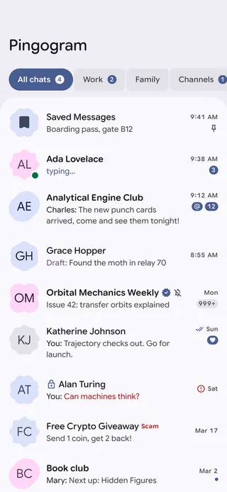 Chat list with folder tabs